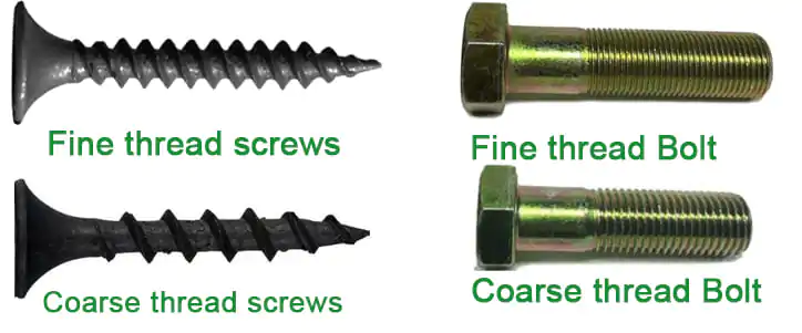 coarse or fine thread screws, bolt fasteners